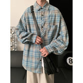 Hearujoy Autumn Long Sleeved Shirt Men Oversized Fashion Retro Casual Shirt Men Streetwear Korean Loose Plaid Shirt Mens Vintage Shirts